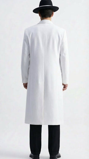 Men’s White Long Zoot Style Suit  | Vintage Gangster Mafia Formal Coat with Black Pants