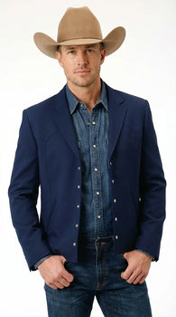 Mens Navy Blue Western Blazer Set – Cowboy Style Jacket and Pants Outfit Classic Country Western Blazer