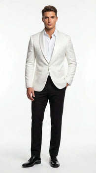 Men’s White Paisley Disco Blazer 1980s Style Jacket – Shawl Lapel Formal Party Blazer, Elegant Masquerade Club Wear, Stylish Evening Outfit