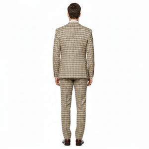 Men’s Beige and Navy Check 3-Piece Suit Set – Premium Tailored Fit Formal Wedding and Business Suit By Rossiman