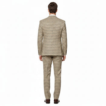 Men’s Beige and Navy Check 3-Piece Suit Set – Premium Tailored Fit Formal Wedding and Business Suit By Rossiman