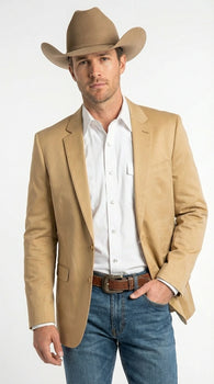 Men’s Tan Camel British Khaki Western Blazer – Two Button Classic Casual Sport Coat - Ranch Country Coat