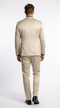 Mens 3-Piece Slim-Fit Shiny All Satin Suit Champagne