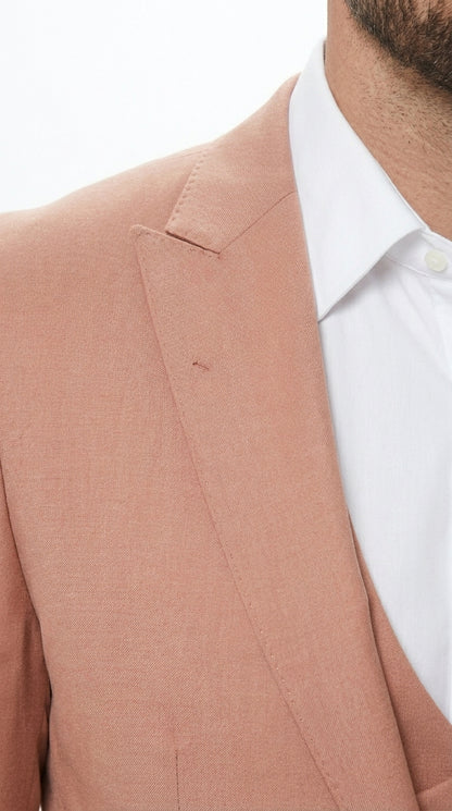 Men’s Peach Light Brown 3 Piece Suit – Wedding & Prom Formal Suit Set, Blazer Pants Double breasted vest