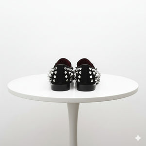 Men’s Black Studded Loafers with Silver Spikes – Luxury Slip-On Dress Shoes for Parties and Formal Events