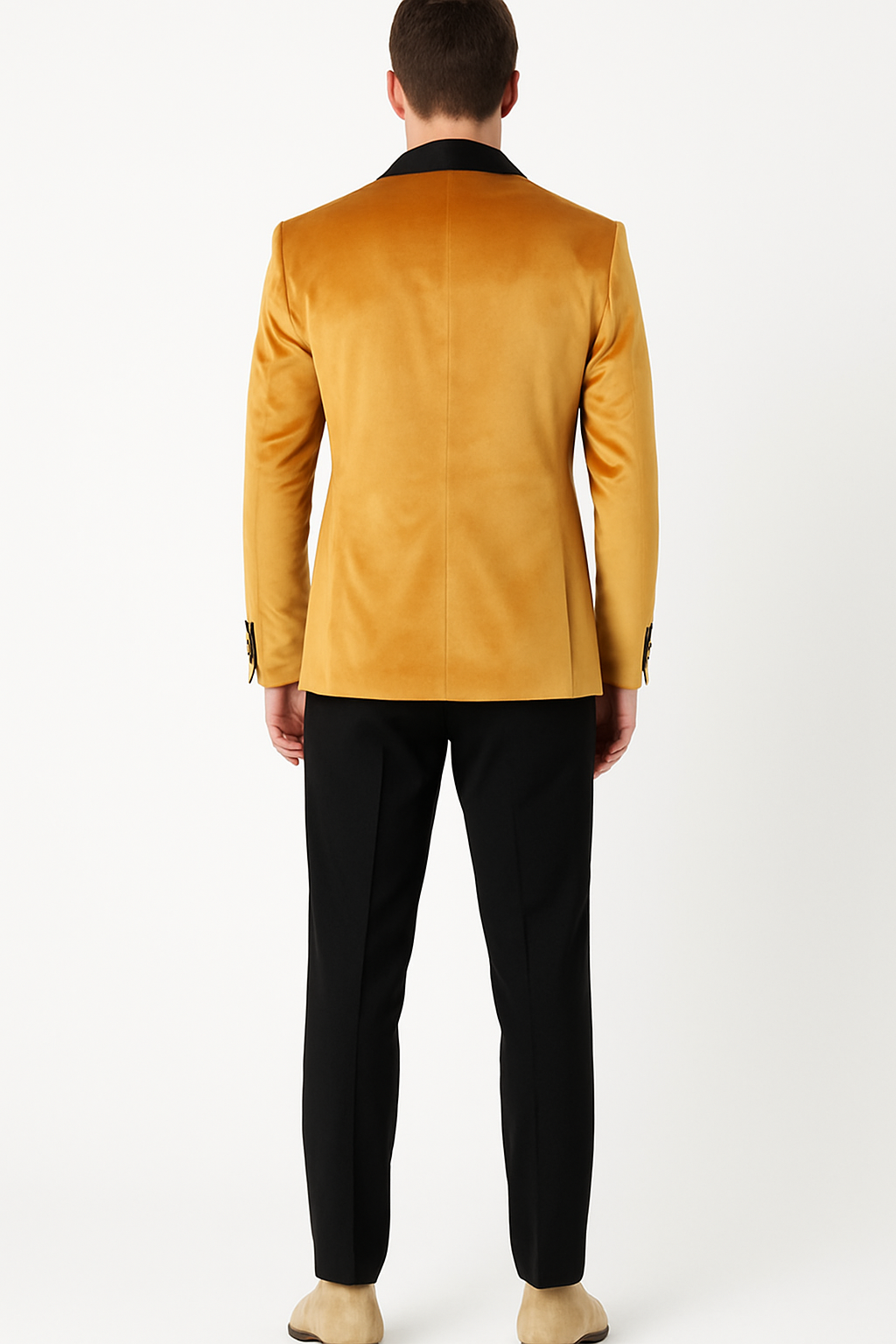 Men’s Mustard Gold Tuxedo Jacket – Slim Fit Dinner Blazer with Black Satin Shawl Lapel + Free Black Pants & Bowtie