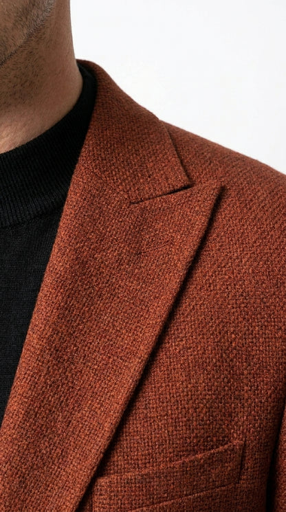 Men’s Rustic Brown Textured Blazer with Notched Lapel, Formal Dress Jacket for Weddings, Parties, Business Look