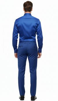 Men’s Royal Blue Satin Dress Shirt – Luxury Long Sleeve Formal Shirt for Parties, Weddings, and Business Wear