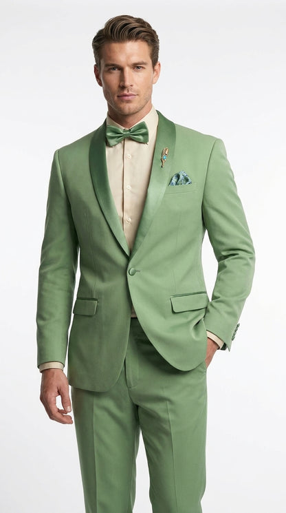 Mens Sage Green Wedding Tuxedo, Shawl Lapel Formal Groom Prom Tuxedo Suit