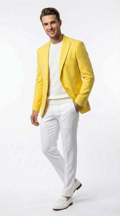 Zacci Brand Men’s Lemon Yellow Blazer Peak Lapel Hopsack Weave – Elegant Formal Blazer Jacket for Wedding, Party, Prom and Smart Casual Wear