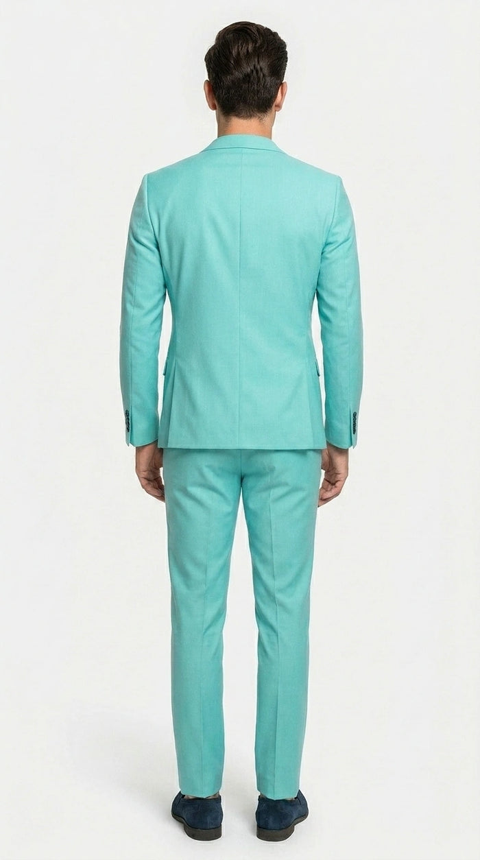 Men’s Turquoise 2 Piece Suit with Jacket and Pants, Formal Wedding Suit for Prom, Parties, Summer Events, and Special Occasions Modern Fit
