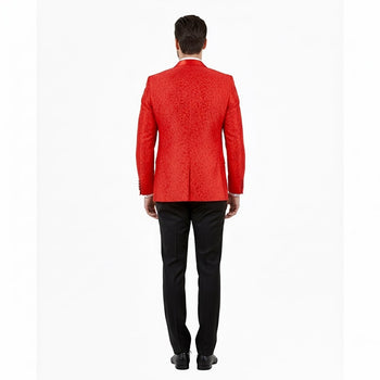 Big and Tall Mens Red Paisley Tuxedo Jacket – Satin Shawl Lapel Blazer with Bow Tie - Christmas Jacket - Image 4