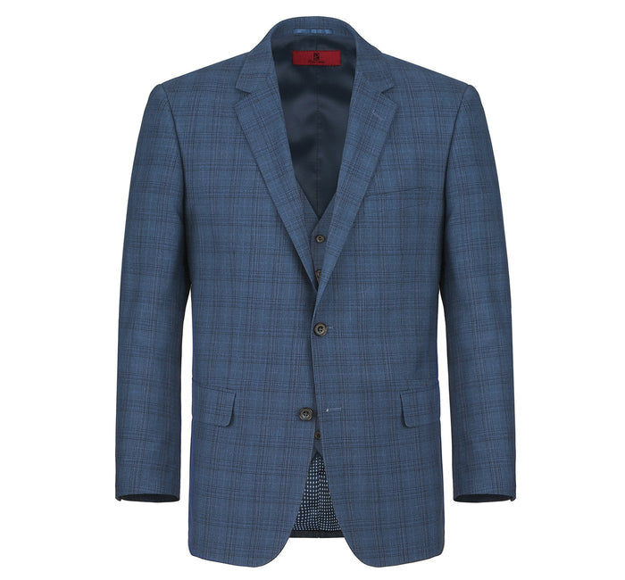 278-2 Men's 3-Piece Classic Fit Single Breasted Windowpane Suit - Image 3