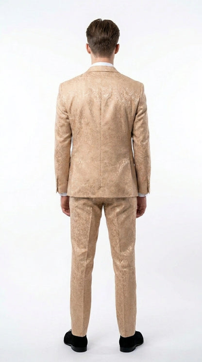 Men’s Champagne Gold Paisley Prom Tuxedo, Formal Dinner Suit for Prom, Weddings, Parties in Tan Color