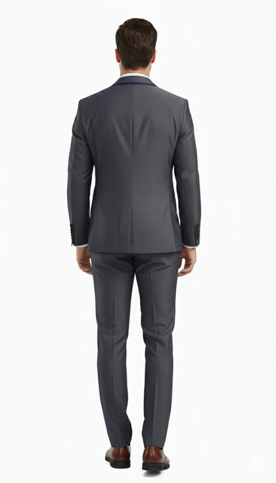 Men’s Charcoal Gray with blue Trim Slim Fit 3-Piece Suit – Modern Wedding and Business Formal Tuxedo Set