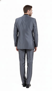 Men’s Dark Grey Shiny Two-Piece Suit – Slim Fitted Formal Jacket and Tailored Pants - Sateen Metalic in Charcoal Gray Color