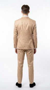 Men’s Champagne Gold Paisley Prom Tuxedo, Formal Dinner Suit for Prom, Weddings, Parties in Tan Color