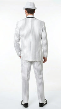 Men’s White Pinstripe 1920s Gangster 3 Piece Suit, Black Contrast Formal Costume Suit for Parties, Prom, Weddings, and Theme Events
