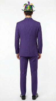 Men’s Purple Pinstripe Mardi Gras Suit | Three Piece Carnival Formal Suit with Vest