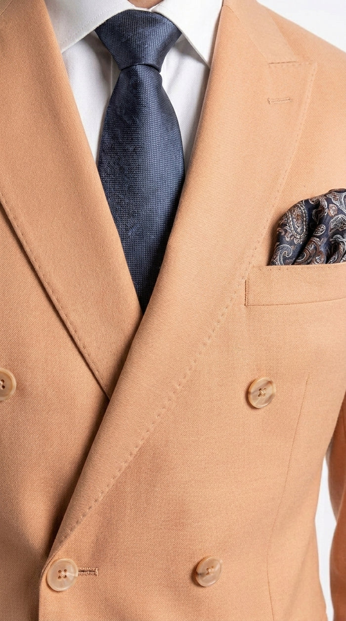 Men’s Peach Double Breasted Suit – Wedding & Prom Formal Suit Set, Classic Blazer and Pants Slim Fitted