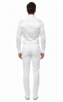 Men’s White Satin Dress Shirt – Classic Long Sleeve Formal Shirt for Weddings, Parties, and Business Wear