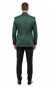 Men’s Emerald Green Paisley Tuxedo 3-Piece Suit – Slim Fit Formal Blazer, Vest, and Pants for Weddings, Proms