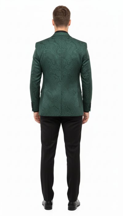 Men’s Emerald Green Paisley Tuxedo 3-Piece Suit – Slim Fit Formal Blazer, Vest, and Pants for Weddings, Proms