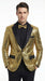 Mens Gold Sequin Blazer with Black Satin Lapel – Gold Formal Party Blazer Jacket for Prom, Wedding and Stage Events