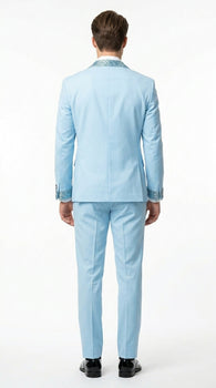 Sky Blue Prom Tuxedo - Perfect Wedding Suit Vested Rhinestone sequin Lapelled