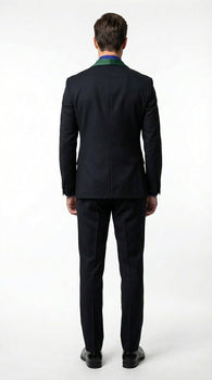 Men’s Black Suit with Hunter Green Shawl Lapel – Black and Hunter Green Formal Tuxedo Suit for Wedding, Prom With Bow Tie