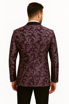 Mens Purple and White Paisley Floral Brocade Tuxedo Jacket - Suit with Satin Lapel Wtih Black Pants