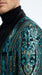 Men’s Black and Turquoise Blue With teal green Sequin Dinner Jacket, Formal Prom Wedding Paisley Floral Mardi Gra Pattern