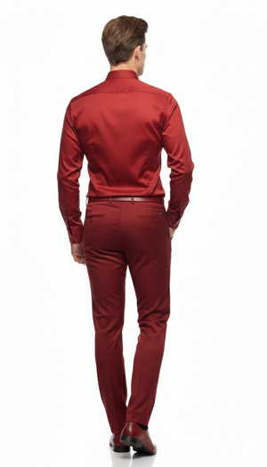 Men’s Red Satin Dress Shirt – Luxury Long Sleeve Formal Shirt for Parties, Weddings, and Business Wear