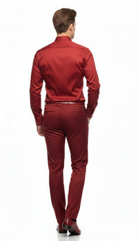 Men’s Red Satin Dress Shirt – Luxury Long Sleeve Formal Shirt for Parties, Weddings, and Business Wear