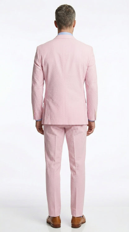 Men’s Pink Seersucker 2 Piece Suit, Lightweight Summer Dress Suit for Weddings, Prom, Parties, and Special Occasions Modern Fit