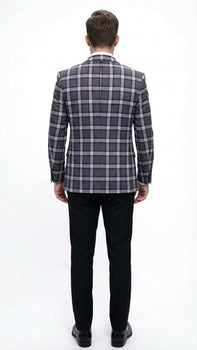 Men’s Big and Tall Charcoal Gray and Black Plaid Blazer – Grey Checker Windowpane Sport Coat