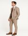 Men's Light Brown Plaid Suit with Burgundy Vest and Colorful Floral Tie – 3 Piece Set - Taupe Windowpane Pattern