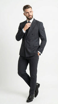 Men’s Black Pinstripe Double Breasted Suit – Classic Formal Business Suit Office and Evening Wear Modern Fit Conservative pattern