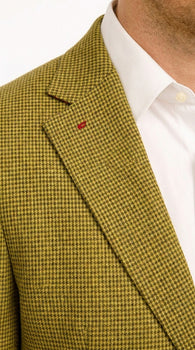 Men’s Mustard Gold Yellow Houndstooth Blazer Jacket, Check Pattern Formal Sport Coat for Weddings, Prom, Business 2 Buttons Modern Fit