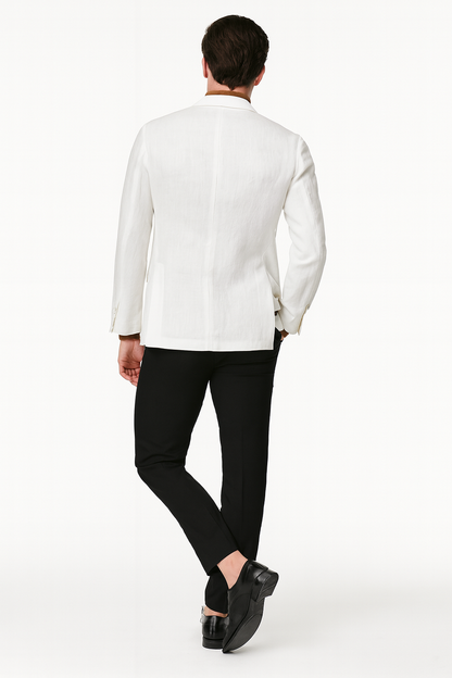 Men’s White Linen Blazer – Classic Two-Button Lightweight Sport Coat