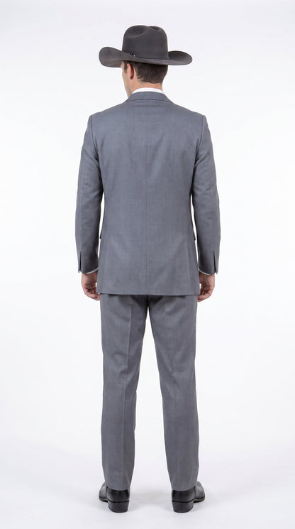 Men's Medium Grey Western 3-Piece Tuxedo Suit with Vest – Cowboy Style Formal Country Outfit