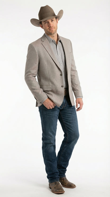 Mens Textured Light Grey Western Blazer – Cowboy Style Casual Sport Coat for Men Classic Western Jacket Light Grey / 38 Long