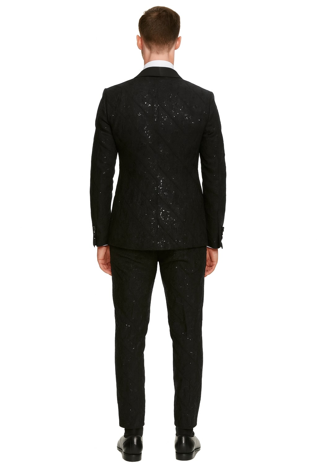Black Sequin Tuxedo Suit with Satin Shawl Lapel – Mens Slim Fit Formal Prom and Wedding Attire - Image 2