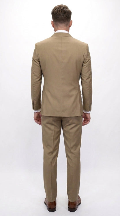 Men’s Statement Brand Caramel Khaki Double Breasted Wool Suit, Designer Formal Business Suit Set Wool Suit in Camel Color  Modern Fit