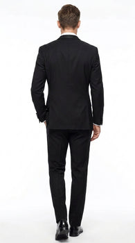 Men’s Black Uniform Tuxedo – One-Button Satin Lapel Formal Suit for Weddings, Prom and Events