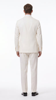 Men’s Ivory Double-Breasted Tuxedo – Gold Button Wedding, Prom and Formal Suit