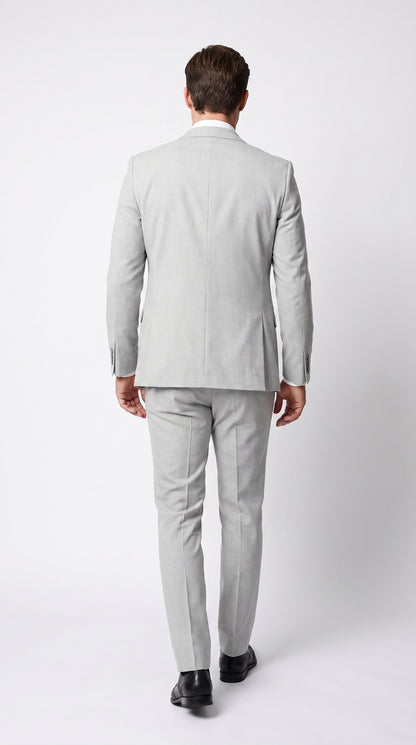 Men’s Silver & Navy Blue 3-Piece Suit – Wedding, Business and Formal Suit with Free Matching Tie  Modern Fit