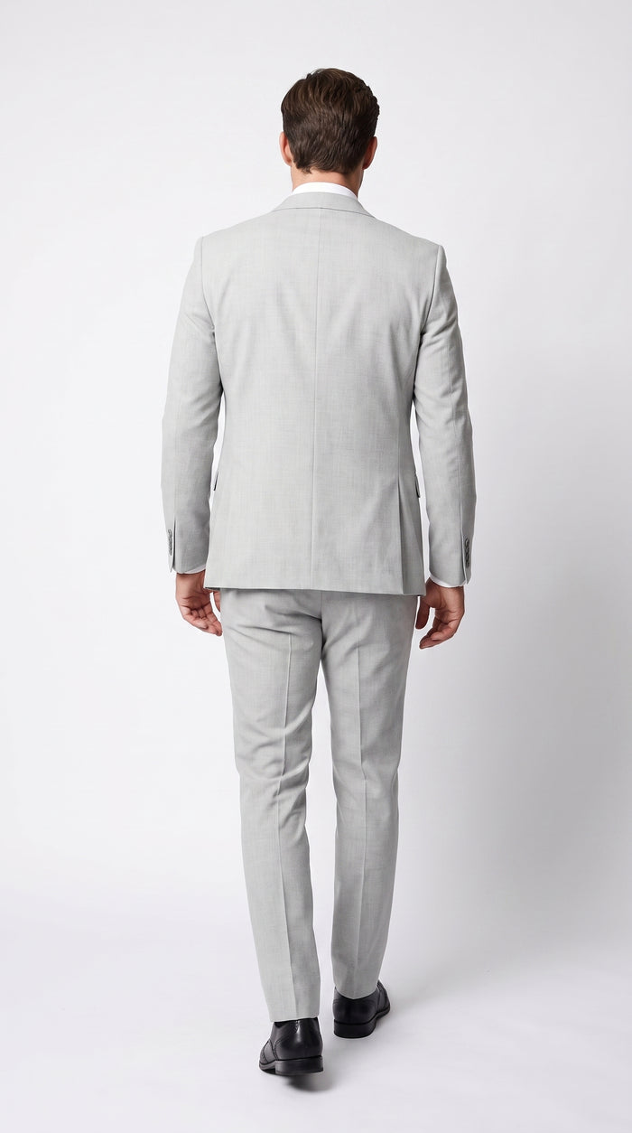 Men’s Silver & Navy Blue 3-Piece Suit – Wedding, Business and Formal Suit with Free Matching Tie  Modern Fit