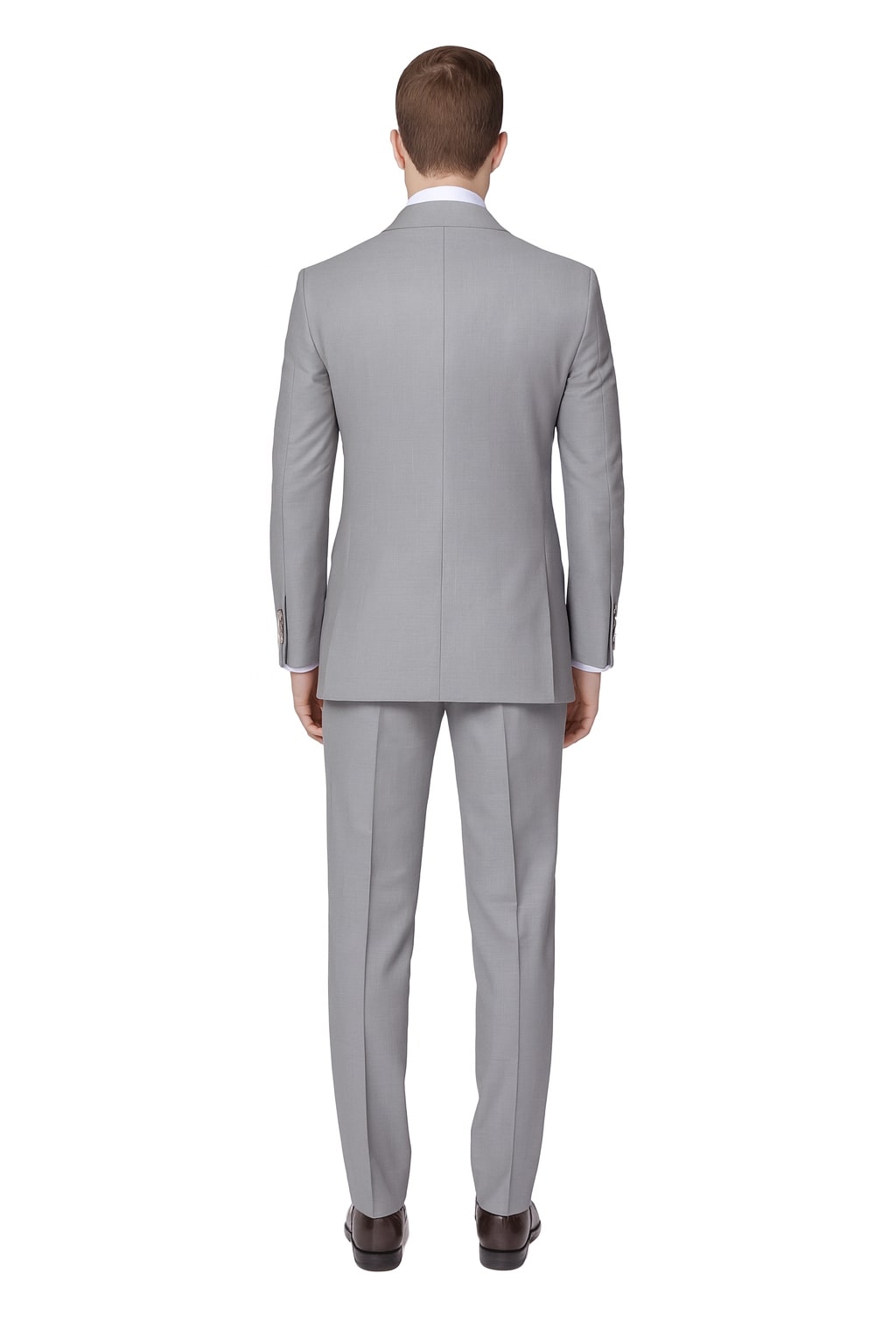 Mens Light Grey Double-Breasted Suit – Classic Slim Fit Business and Wedding Formal Attire - Image 2
