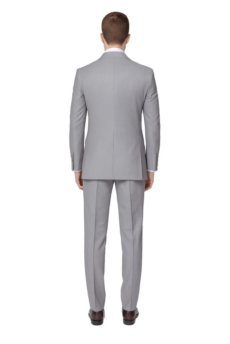 Mens Light Grey Double-Breasted Suit – Classic Slim Fit Business and Wedding Formal Attire